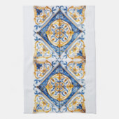 Blauw Goud & Wit Talavera Azulejo Tegel Look Theedoek (Verticaal)