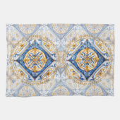 Blauw Goud & Wit Talavera Azulejo Tegel Look Theedoek (Horizontaal)