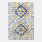 Blauw Goud & Wit Talavera Azulejo Tegel Look Theedoek (Verticaal)
