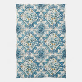 Blauw Goud & Wit Talavera Azulejo Tegels Uitzicht Theedoek