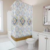 Blauw Goud Wit Vietri Talavera Azulejo lookTegel Douchegordijn (In situ)