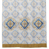 Blauw Goud Wit Vietri Talavera Azulejo lookTegel Douchegordijn (Voorkant)