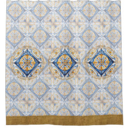 Blauw Goud Wit Vietri Talavera Azulejo lookTegel Douchegordijn