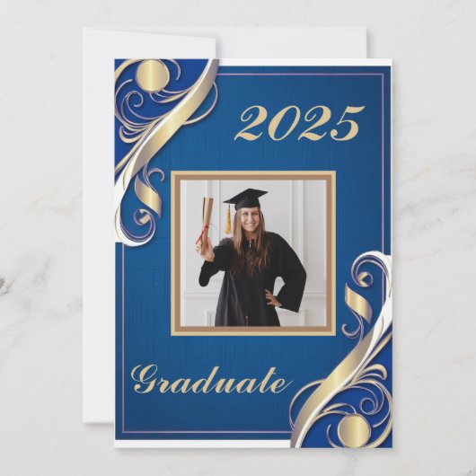 Blauw Goud Witte Afstuderen Kaart (Voorkant)