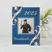 Blauw Goud Witte Afstuderen Kaart (Staand voorkant)