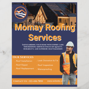 Blauw Goud Witte Dakbedekkingsaannemer op Maat Flyer