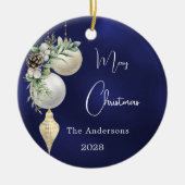 Blauw goud witte kerstballen keramisch ornament (Voorkant)