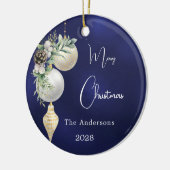 Blauw goud witte kerstballen keramisch ornament (Links)