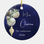 Blauw goud witte kerstballen keramisch ornament (Achterkant)