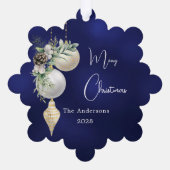 Blauw goud witte kerstballen ornament kaart (Achterkant)