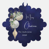 Blauw goud witte kerstballen ornament kaart (Voorkant)