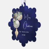 Blauw goud witte kerstballen ornament kaart (Links)