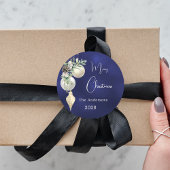 Blauw goud witte kerstballen ronde sticker