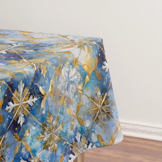 Blauw Goud Witte Kerstsneeuwvlokken Tafelkleed (Voorbeeld)