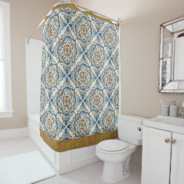 Blauw Goud Witte Vietri Talavera Azulejo uitziende Douchegordijn