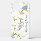 Blauw Goud Witte Vogels Bloemen Gepersonaliseerd Case-Mate iPhone Case (Achterkant)