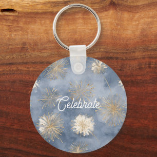 Blauw Goud Witte Vuurwerk Vieren Sleutelhanger