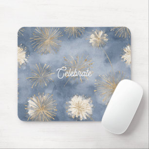 Blauw Goud Witte Vuurwerk Viering Muismat
