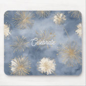 Blauw Goud Witte Vuurwerk Viering Muismat (Voorkant)