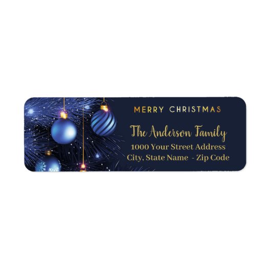 Blauw Goud Zalig Kerstmis Retouradres Label (Voorkant)
