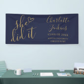 Blauw Goud Ze Heeft Het Gedaan Script Hart Afstude Spandoek (Beurs)