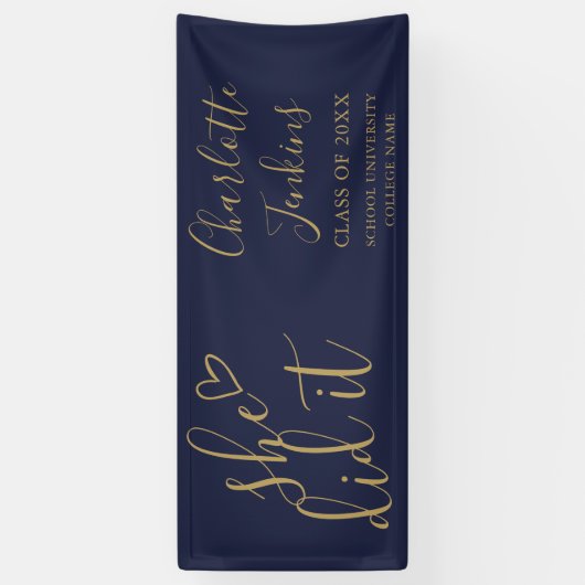 Blauw Goud Ze Heeft Het Gedaan Script Hart Verjaar Spandoek (Verticaal)