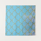 Blauw & Goud Zeemeermin Party Achtergrond Wandkleed (Voorkant (horizontaal))