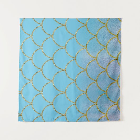 Blauw & Goud Zeemeermin Party Achtergrond Wandkleed (Voorkant (horizontaal))