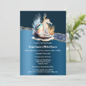 Blauw goud zeepaardje sprankelen nautische zeesche kaart (Staand voorkant)