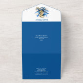 Blauw goud zeepaardkoraal zomer strand thema all in one uitnodiging (Buitenkant)