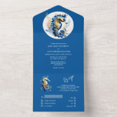 Blauw goud zeepaardkoraal zomer strand thema all in one uitnodiging (Binnen)