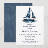 Blauw & Goud Zeilboot Nautilsche Brunch en Mousser Kaart (Voorkant / Achterkant)