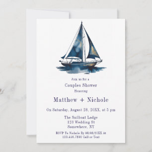 Blauw & Goud Zeilboot Nautisch Trouw Bruiloft Kaart