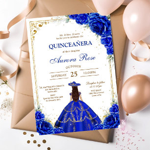 Blauw Goud Zilver Mis Quince Quinceañera Verjaarda Kaart
