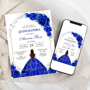 Blauw Goud Zilver Mis Quince Quinceañera Verjaarda Kaart