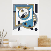 Blauw, Goud, Zilveren Avant Garde Geometrisch Abst Poster (Keuken)