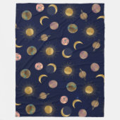 Blauw Goud Zon Maan Planeten Ruimte illustratie Fleece Deken (Voorkant)