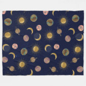 Blauw Goud Zon Maan Planeten Ruimte illustratie Fleece Deken (Voorkant (Horizontaal))