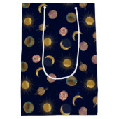 Blauw Goud Zon Maan Planeten Ruimte illustratie Medium Cadeauzakje (Achterkant)