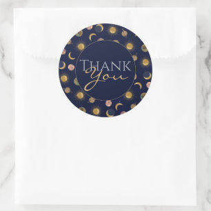 Blauw Goud Zon Maan Planeten Ruimte illustratie Ronde Sticker