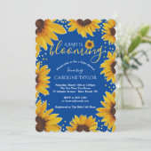 Blauw & Goud Zonnebloem Baby Bloeiend Baby shower Kaart (Staand voorkant)