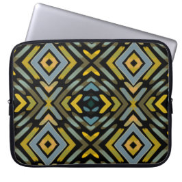 Blauw Goud Zwart Bandprofielpatroon Laptop Sleeve