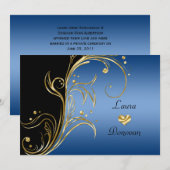 Blauw Goud Zwart Bloemige Krullen Ontvangst Only Kaart (Voorkant / Achterkant)