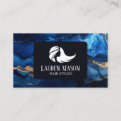 Blauw Goud Zwart Marmeren Haar Stylist Haarsalon Visitekaartje (Achterkant)