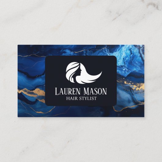 Blauw Goud Zwart Marmeren Haar Stylist Haarsalon Visitekaartje (Achterkant)