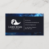 Blauw Goud Zwart Marmeren Haar Stylist Haarsalon Visitekaartje (Voorkant)