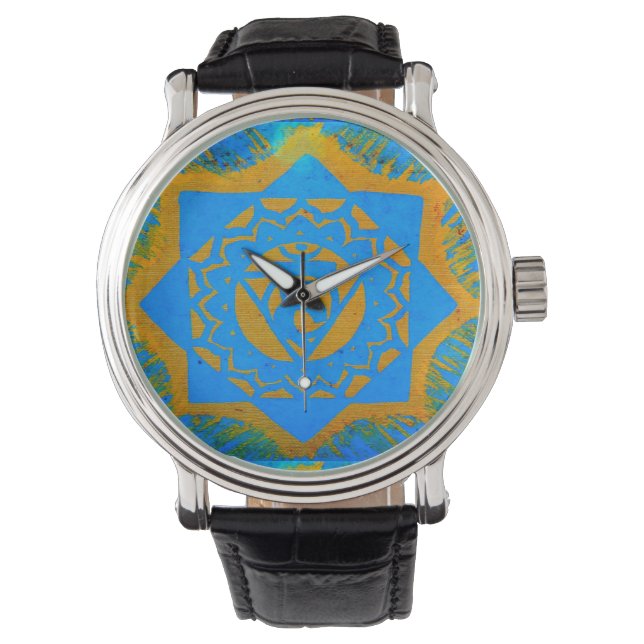 blauw goudbetonontwerp horloge (Voorkant)