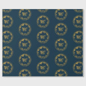 Blauw & goudbijtend  monogram cadeaupapier (Vlak)