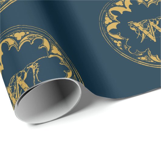 Blauw & goudbijtend  monogram cadeaupapier (Rol Hoek)