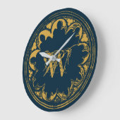 Blauw & goudbijtend  monogram grote klok (Hoek)